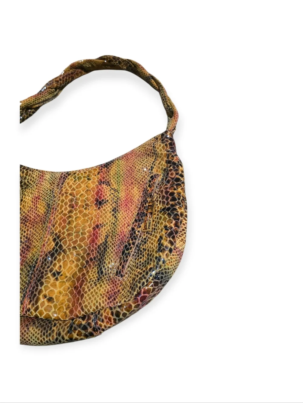 Pinky Snake-Print Crescent Hobo Leather Shoulder Bag